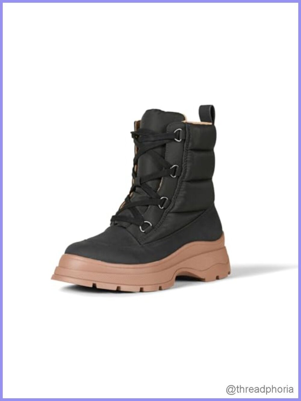 Women's Lace Up Puffer Snow Boots Chunky Heel Faux Suede Memory Foam
